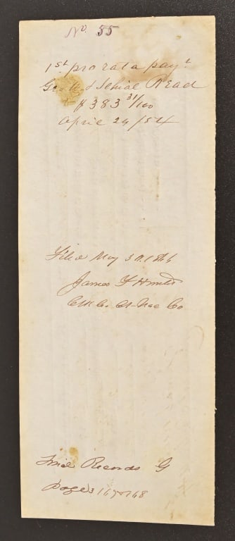 1854 Nacogdoches Texas Will Settlement Receipt: From the Applewhite-Clark Collection. Date April 24th, 1854, Estate of Charles Chevaillier settlement of will, receipt of first payment. Internal Revenue stamp on front. 3" x 8"