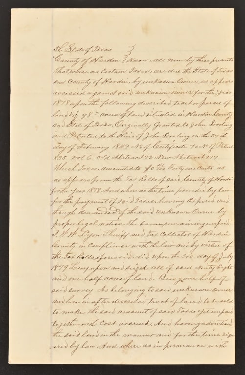 1879 Hardin County Sheriff Document