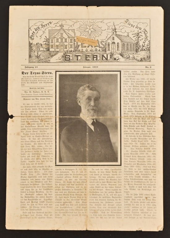 1919 German-Texas Newspaper, "Der Texas Stern": Cover page only 10.5x15