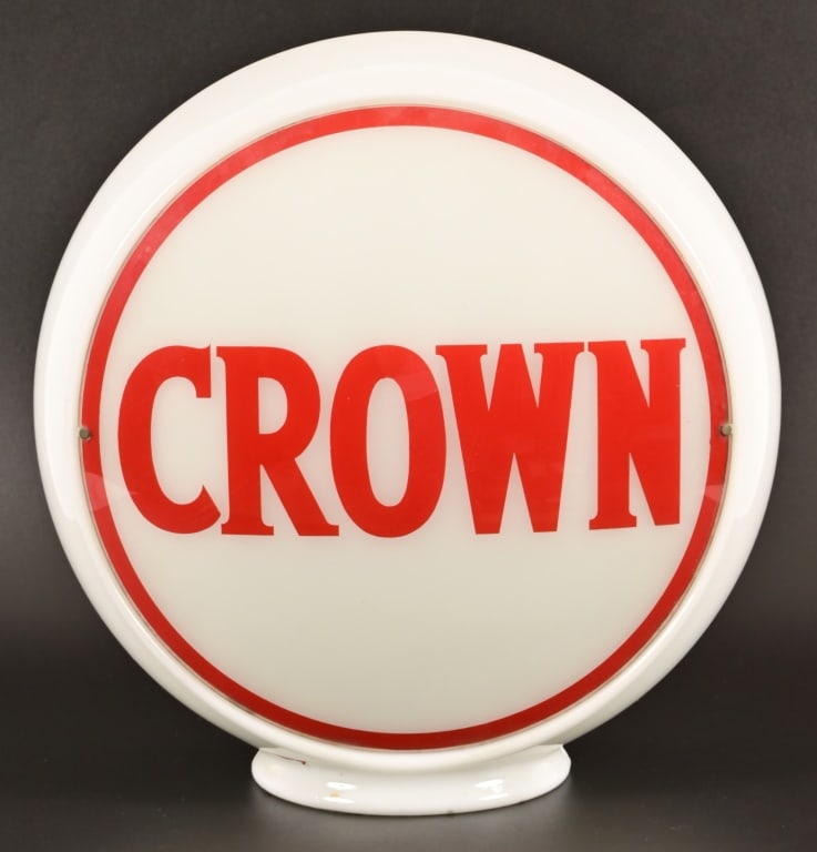 Standard Oil Crown Gas Pump Globe c.1930's: Original Standard Oil Crown Gasoline circa 1930's wide-body milk glass gasoline pump globe. Mint condition. 8" x 16.5"