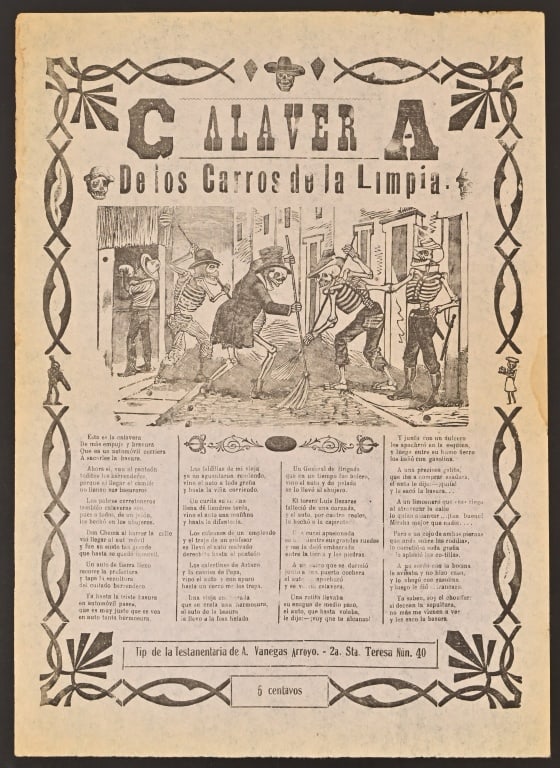 Jose Guadalupe Posada, A. Vanegas Arroyo Print: Calavera de Los Carros de la Limpia" 11.25" x 16