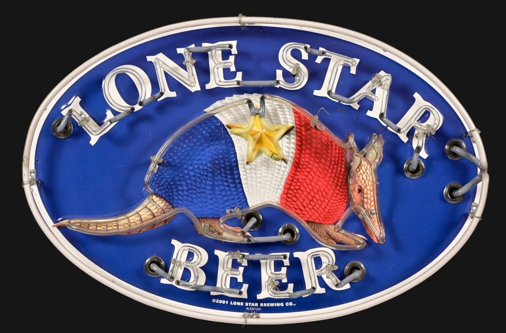 Lone Star Beer Armadillo Neon Sign: Measures 34" long x 9" deep x 22 1/2" tall.