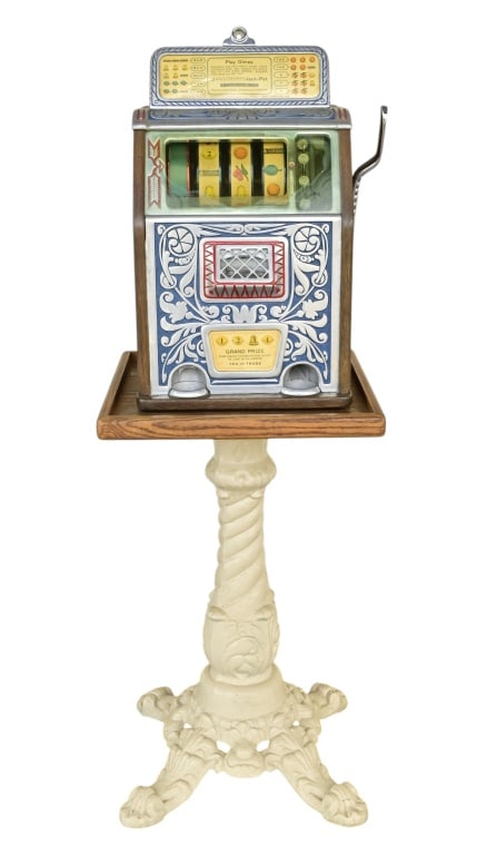 Wisconsin Novelty Co. Dime Slot Machine: Comes with pedestal. From the estate collection of former Mobil Oil President L.H. True