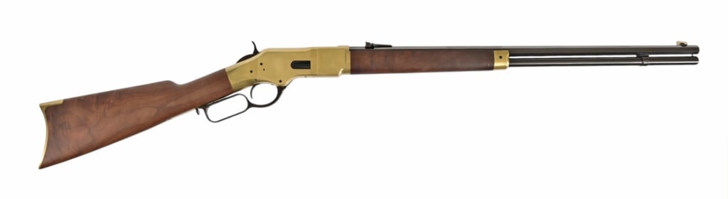 Winchester 1866 Yellowboy .44-40 Rifle: S/N: 00111ZN66F. Lever action rifle, 24 1/4" barrel. Made by Miroku-Japan, Imported by BACO Inc, Morgan, Utah. Modern.