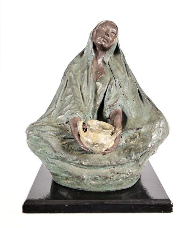 Indian Woman Potter Bronze: 7 1/2 x 8 1/2 x 12. From the estate collection of former Mobil Oil President L.H. True