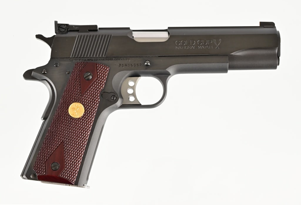 Colt 1911 MK IV Gold Cup National Match 9mm: Series 70, blue finish, 5" barrel, in original Colt factory case. Modern.