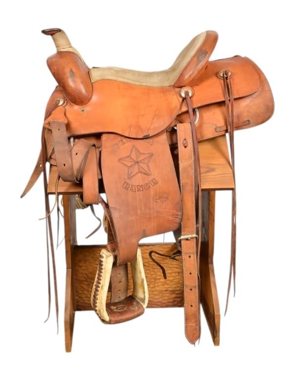 King Ranch"TEXANA RANCH" Custom Saddle: Seat measures 17" x 13". Saddle stand included. Stand measures 22" long x 22 1/2" wide x 33 1/2" tall.