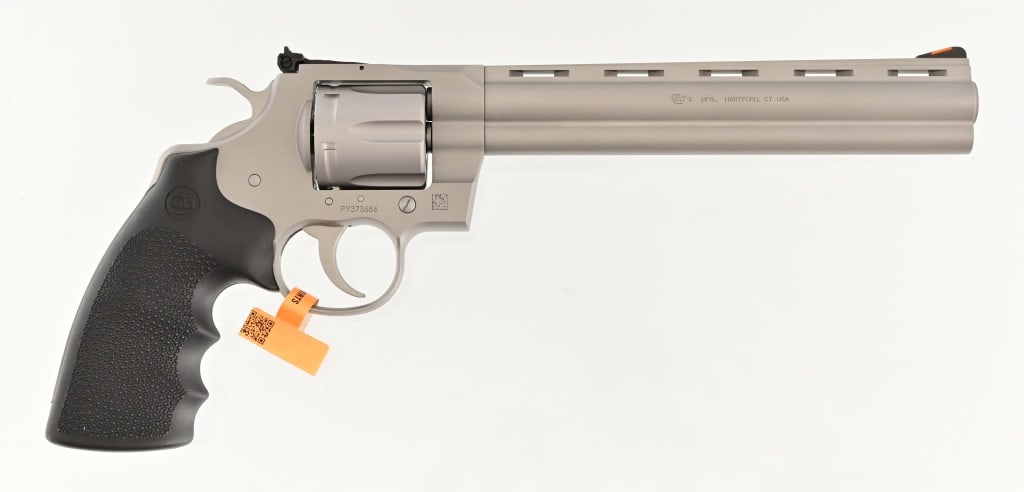 Colt Python .357 Magnum Revolver: S/N: PY373686. 8" barrel, new unfired, in original factory box. New model Python, Stainless. Modern.