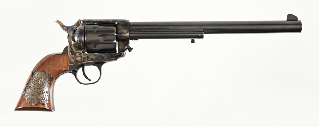 Cimmaron SA Model Tombstone .45 Colt Revolver: S/N E068173. In original factory box. 10" barrel. Modern.