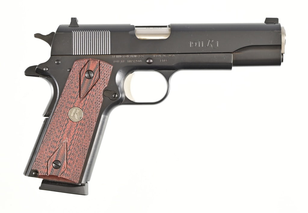 Remington Model 1911 R1 .45 Auto Pistol: S/N RH27250A . In original factory case. 5" barrel. Extra Magazine, grips. Modern.