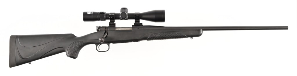 Winchester Model 70 Rifle Nikon Scope .243 WSSM: Bolt action rifle, synthetic stock, Nikon BDC 3x9 scope. 22" barrel. Modern.