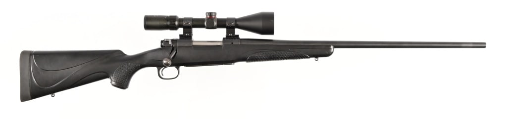 Winchester Model 70 Rifle 7mm WSM: Bolt action rifle, synthetic stock, Simmons 3-9x50 8 Point scope. 24" barrel. Modern.