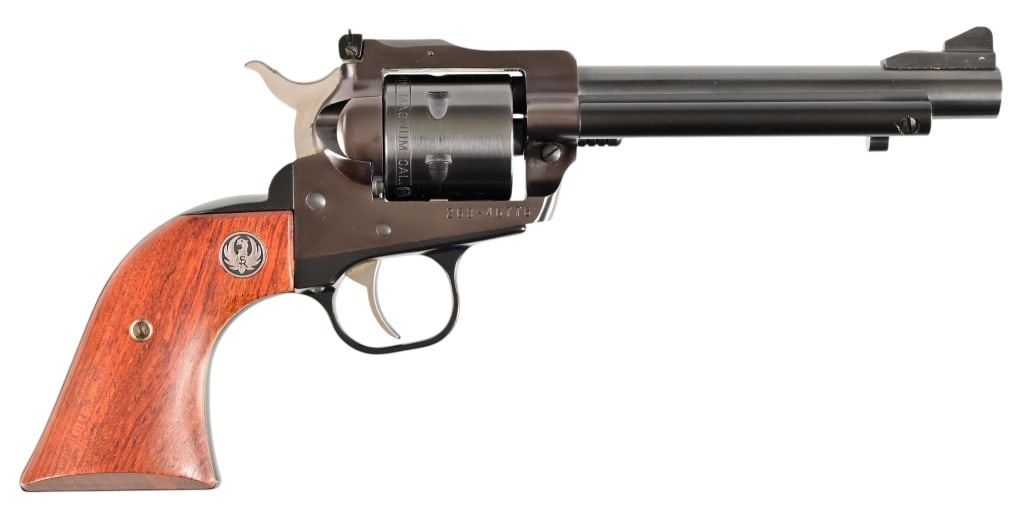 Ruger New Model Single Six .22 Revolver: S/N 263-46776. Includes .22 WMR cylinder and .22 LR cylinder. Comes with Ruger box, but not original to gun. Modern. 5 1/2" barrel.