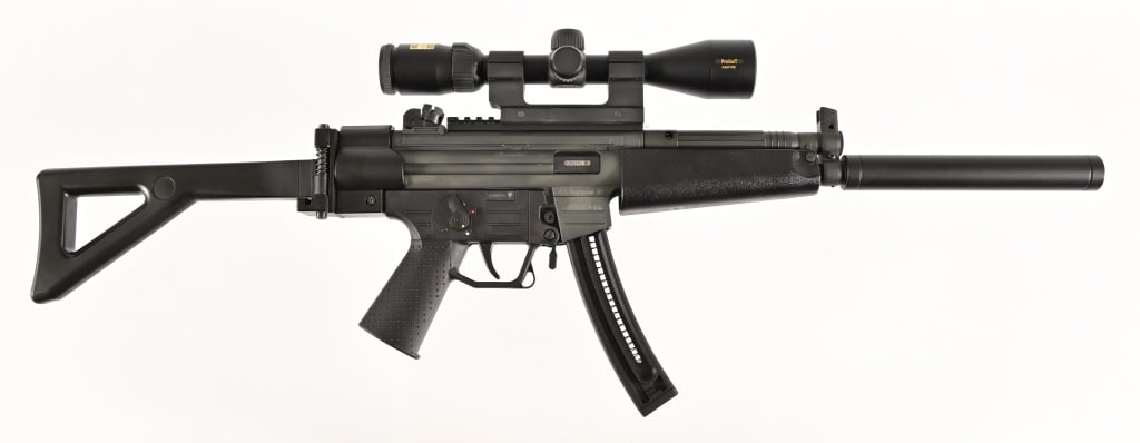 GSG-522 .22LR Semi Auto Rifle w/Scope: S/N A388345. Prostaff Rimfire .22LR scope. 16 1/4" barrel. ATI Rochester NY. Modern.