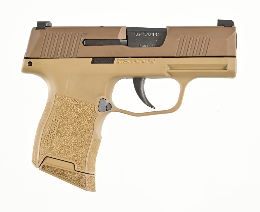 Sig-Sauer P365 9MM Pistol: 365-9-COYXR3-NRA19. In original factory case. 3" barrel. Three magazines. Modern.