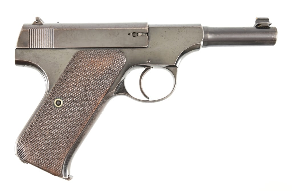 Colt Woodsman .22 Pistol: Barrel has been shortened to 3 1/2" at some point. Working action. Modern.