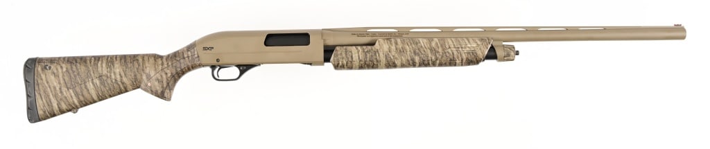 Winchester SXP 12 Gauge Shotgun: 26" barrel, pump action shotgun, Mossy Oak Bottomland camo pattern, chambered for 2 3/4", 3", and 3 1/2" shells. Made by Istanbul Silah - Turkey and imported by BACO Inc., Morgan, Utah.