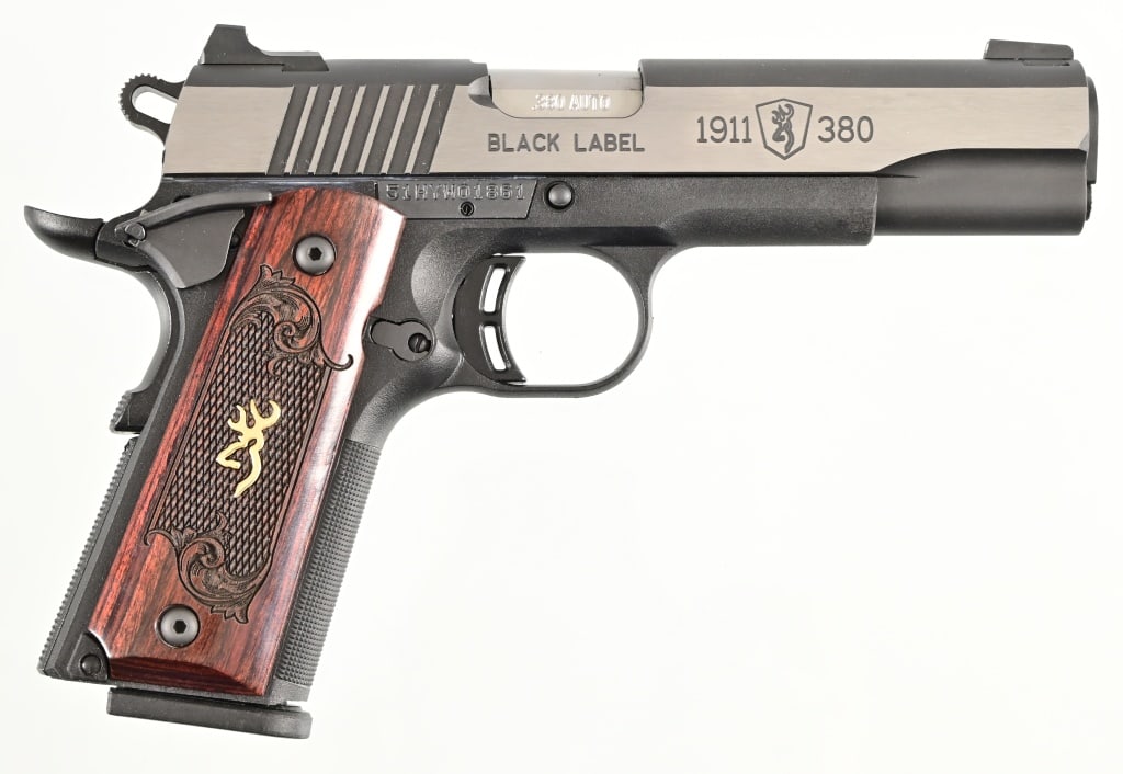 Browning 1911-380 Black Label .380 Auto Pistol: S/N 51HYW01861. In original factory case. 4 1/4" barrel. Modern.