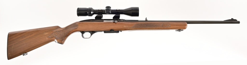 Winchester Model 100 Rifle .243 With Scope: S/N: 202613. Bolt action rifle with Bushnell 3x9 scope, Ironsight scope mounts. 21 1/2" barrel. Made in 1967. Modern.