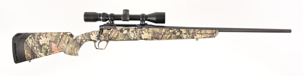 Savage Axis .30-06 Bolt Action Rifle With Scope: S/N: N879466. Camo pattern, bolt action rifle with Weaver 3x9 scope (SN#849900). 22 1/4" barrel. Modern.