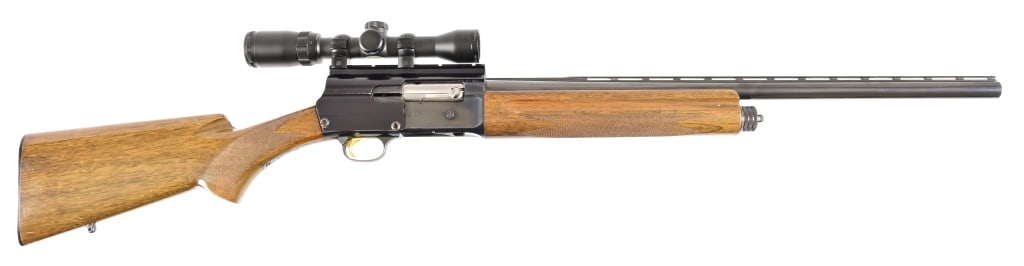 Browning A5 - 12 Gauge Shotgun With Scope: Semi auto shotgun with Bushnell Banner 1.5x4.5 scope, chambered for 2 3/4" shells. 23" barrel. Modern.