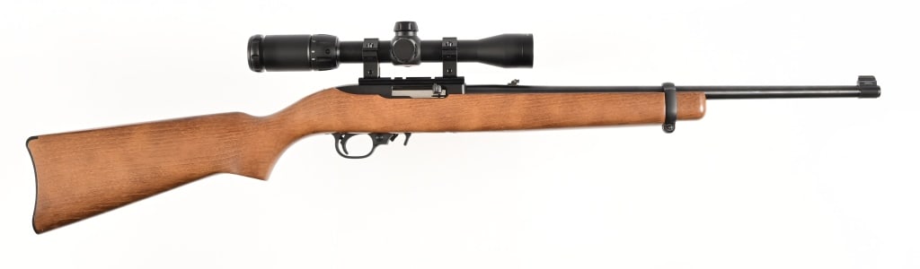 Ruger 10/22 .22LR Semi Auto Rifle With Scope: S/N: 0013-03982. Semi automatic rifle with Center Point 3x9 scope (SN#0117X00063). 18 1/2" barrel. Modern.