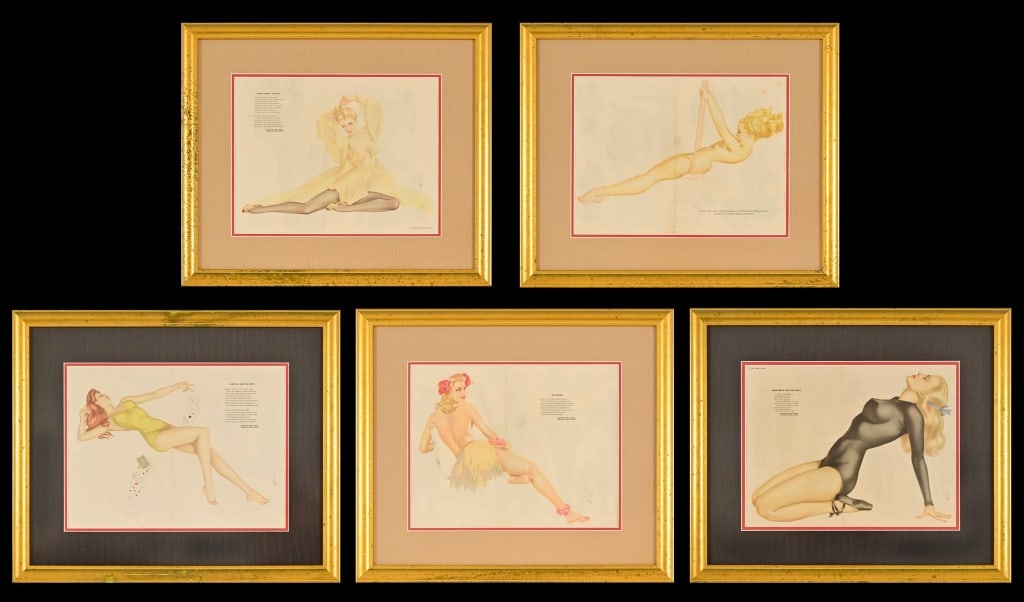 (5) Varga/Petty Pin Up Girl Framed Posters: Framed All are 23" x 27 1/2"