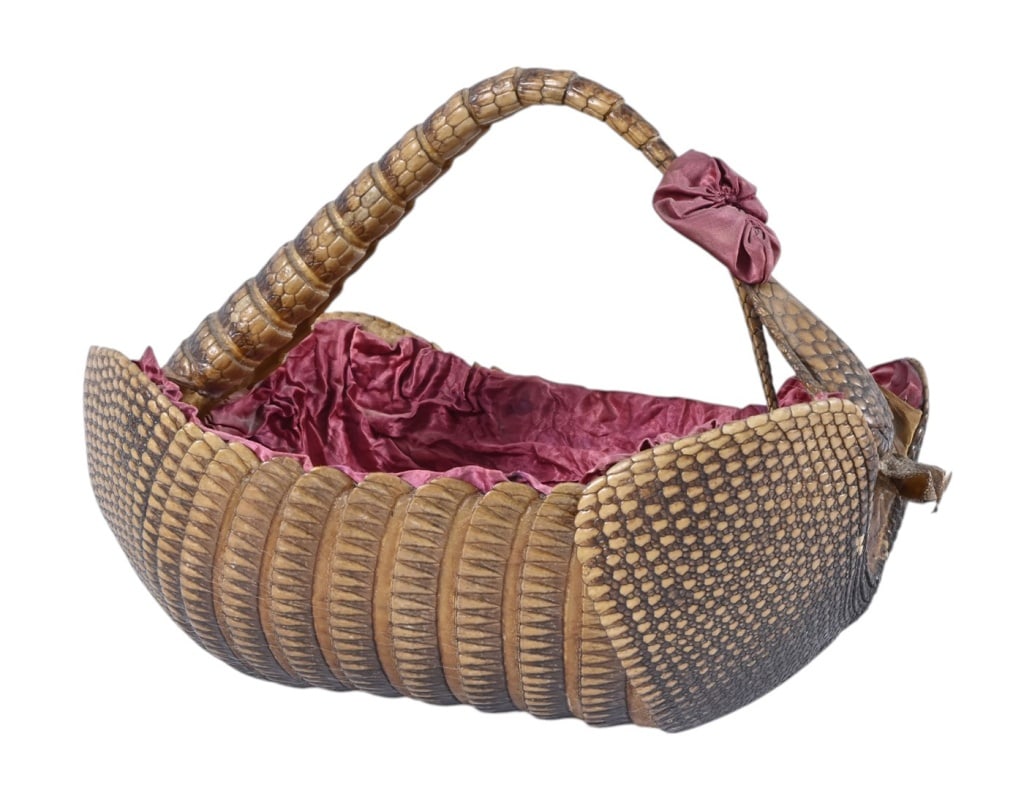 Vintage Texas Armadillo Basket: Measures approximately 13" long, 9" wide x 10" tall.