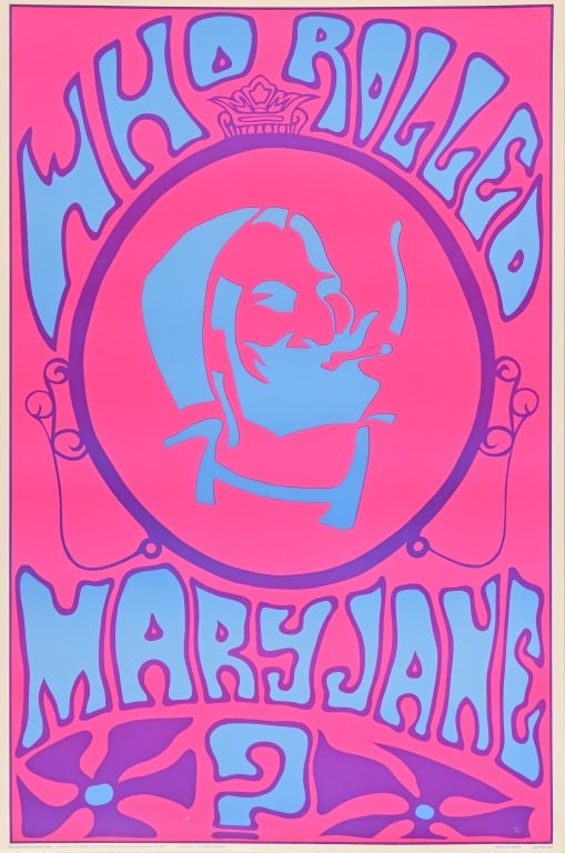 1969 "Who Rolled Mary Jane?" Blacklight Poster (1 of 7)