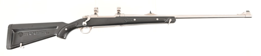 Ruger M77 - Mark II Bolt Action Rifle .300 Win Mag: 24" Barrel, w/ 1" Scope Rings, S/N 782-52276. Stainless all weather version. Sling and shell holder. Modern