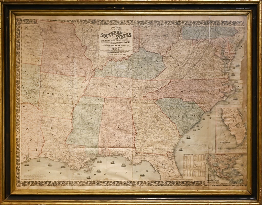 1862 Colton's Map Of Southern States Civil War Map: Map measures 40" x 53". Framed 47" x 60".