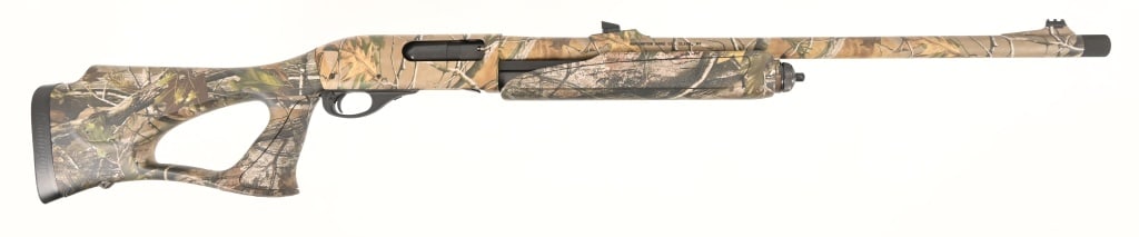Remington 870 Super Magnum 12 Gauge Camo Shotgun: 23" barrel, pump action shotgun, 2 3/4", 3" or 3 1/2" shells, synthetic stock with Realtree APG camo pattern. SN: CC49482B. Modern.