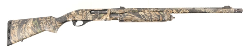 Remington Model 870 Super Magnum 12GA Shotgun: SN C361190A. 23" barrel with rifle type sights. Camo finish, takes up to 3.5" shells. Modern.
