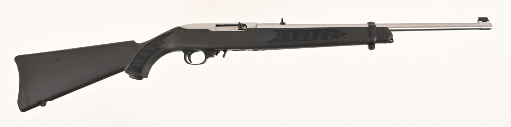 Ruger 10/22 .22LR: 18 1/2" barrel, semi automatic action, synthetic stock. SN: 0019-31953. Modern.