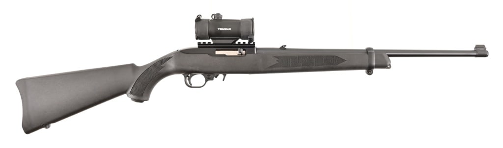 Ruger 10/22 w/ TruGlo sight .22LR: SN 0011-69025. 18.5" barrel. Synthetic stock. TruGlo dot sight. Modern.