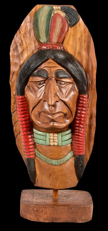 Cigar Store Indian Wooden Bust: 15" width X 36"height X 8" deep.