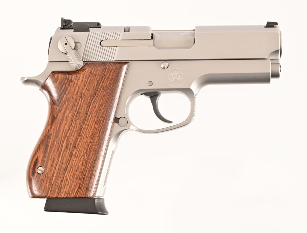 S&W Model 4516-2 Semi Auto .45ACP: S/N VAU9332. 3 5/8" barrel, good bore. Stainless, good condition. Modern.