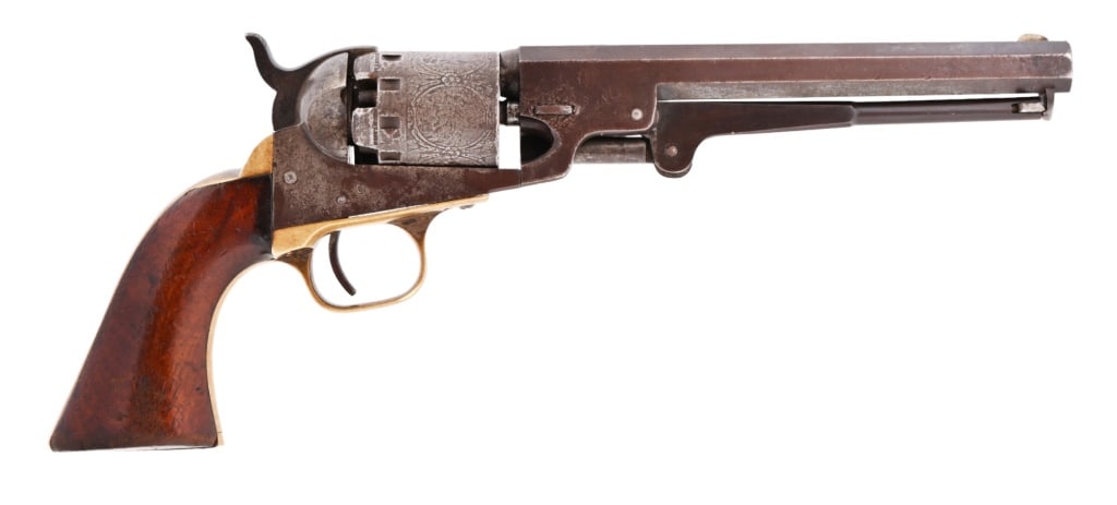 Civil War Manhattan Arms Navy .36 Cal Revolver: S/N 54619. Numbers matching Manhattan Fire Arms Navy Revolver Series IV. Manhattan manufactured serial ranges 45,200 to 69,200 between April 1864 to June 1867, this example serial being in the lower l