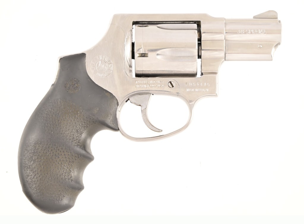Taurus Hammerless .38 Special Revolver: S/N PD56415. Model 85. 2" barrel, fair bore. Nickel finish. Good action. Modern.