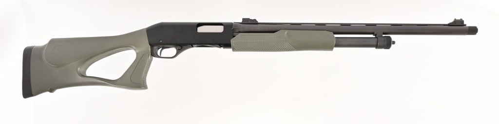 Stevens Model 320 12 Gauge Shotgun: S/N: 210846K. 23 1/2" barrel, pump action, chambered for 2 3/4" and 3" shells. With original box. Modern.