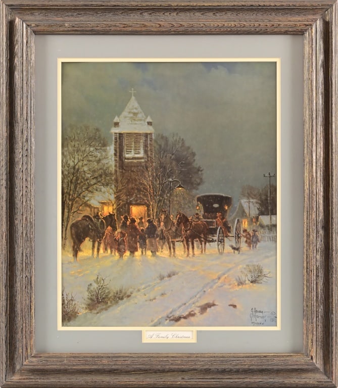 G. Harvey Framed Artist Proof: "A Family Christmas" artist proof 59/150. Framed and matted. Includes COA27.5" x 31"