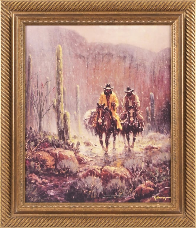 G. Harvey, "Gift of Rain" Canvas Print: Gilt Framed and matted 26.5" x 30.5"