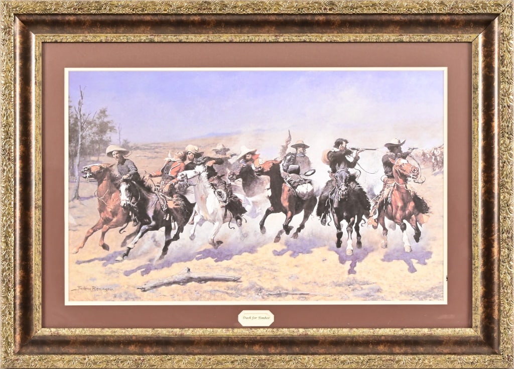 Frederic Remington Framed Print: "Dash For Cover", framed 30" x 42"