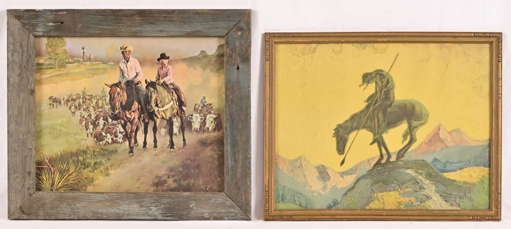 2 Western Prints: End of The Trail, 15.5" x 19.5"; "The Heritage" by Tom Ryan, 17.25" x 20"
