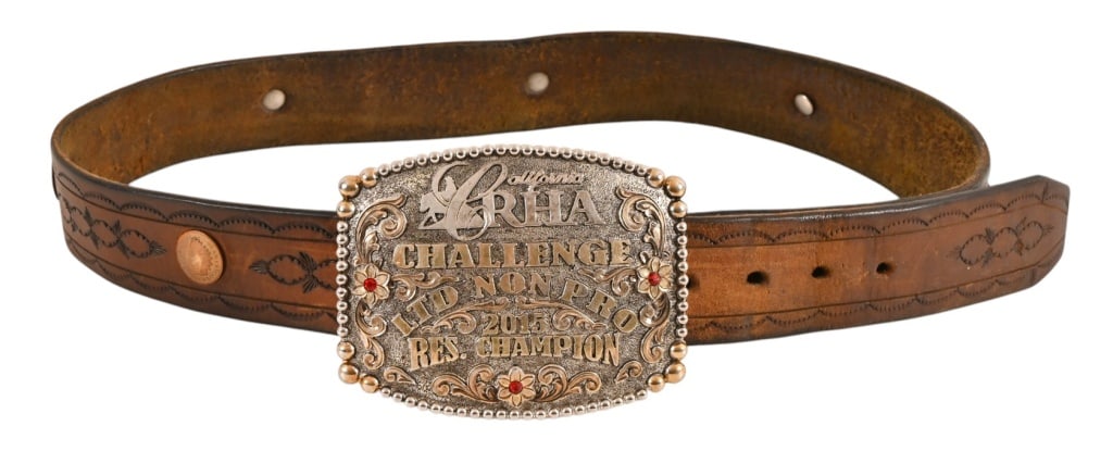 Yellowstone Ryan's Screen Worn Belt and Buckle: Yellowstone TV character Ryan, 41" belt with California RHA Challenge LTD Non Pro 2015 Res. Champion buckle. 4.5" x 3.5".