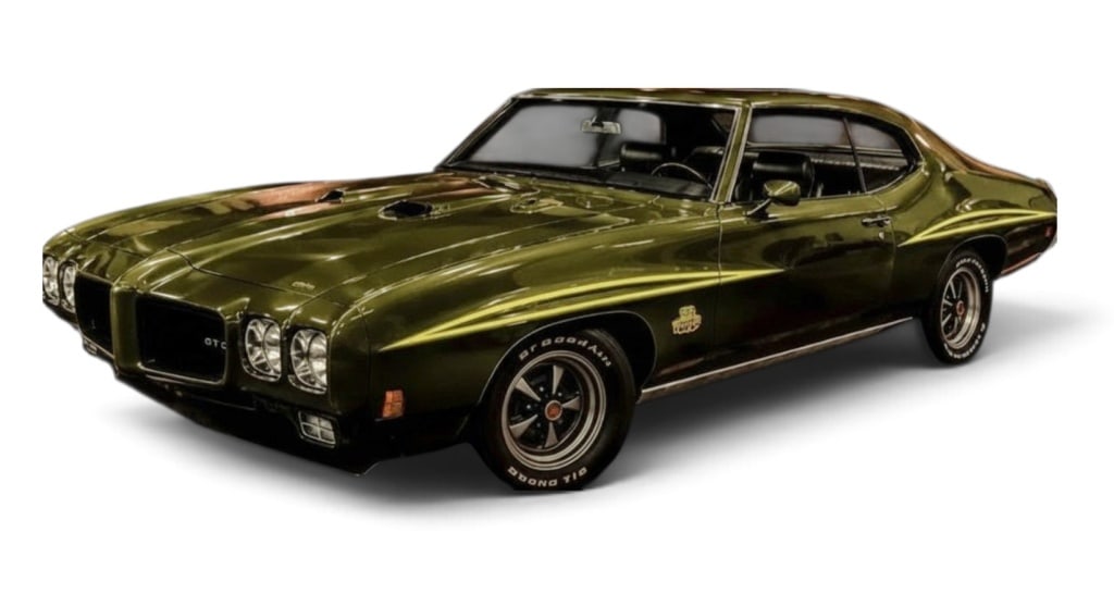 1970 Pontiac GTO Judge: 400 cubic inch 4 barrel Ram Air V-8. Four speed manual Rally II wheels with Cooper Cobra Radial GT tires, black interior with spoiler. Odometer shows under 71,000 miles. Current inspection.