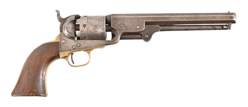 Colt 1851 Navy Pistol .36 Caliber: SN 62543. Matching numbers on frame, barrel assembly and cylinder. Action functions, grips are solid. Antique.