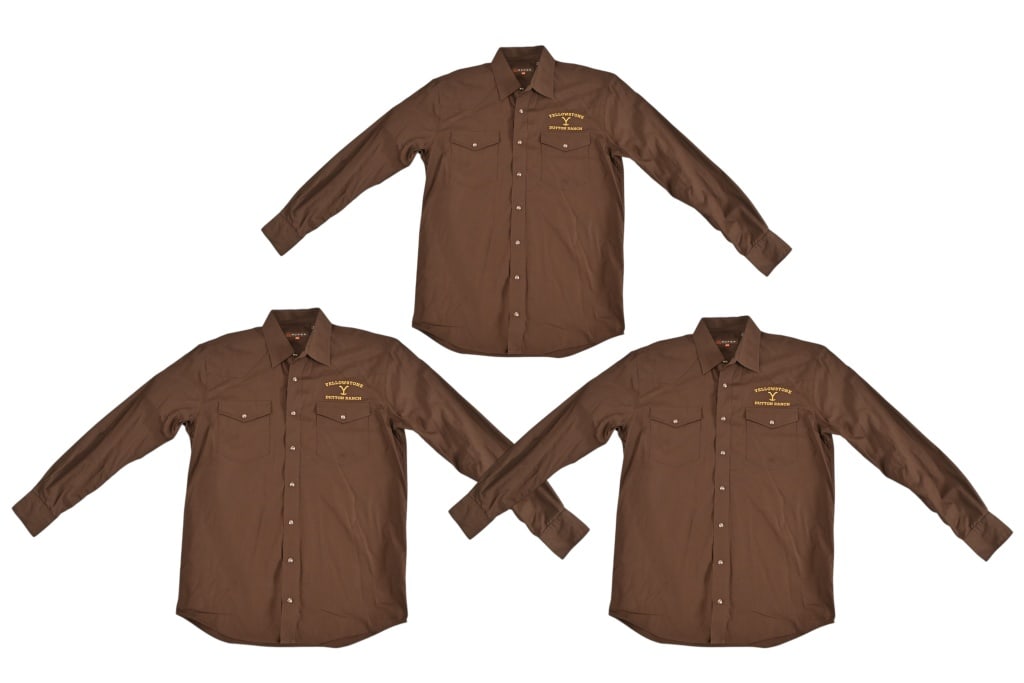 Yellowstone Dutton Ranch Embroidered Shirts 3: From the popular TV series Yellowstone. Roper brand, one size MT, and other two size LT.