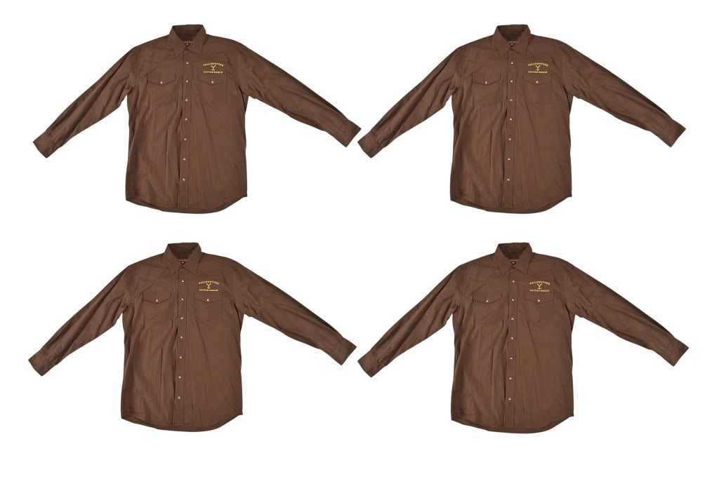 Yellowstone Dutton Ranch Shirts 4: Made by Roper, brown and long sleeved. (1) M, (1) MT, and (2) LT