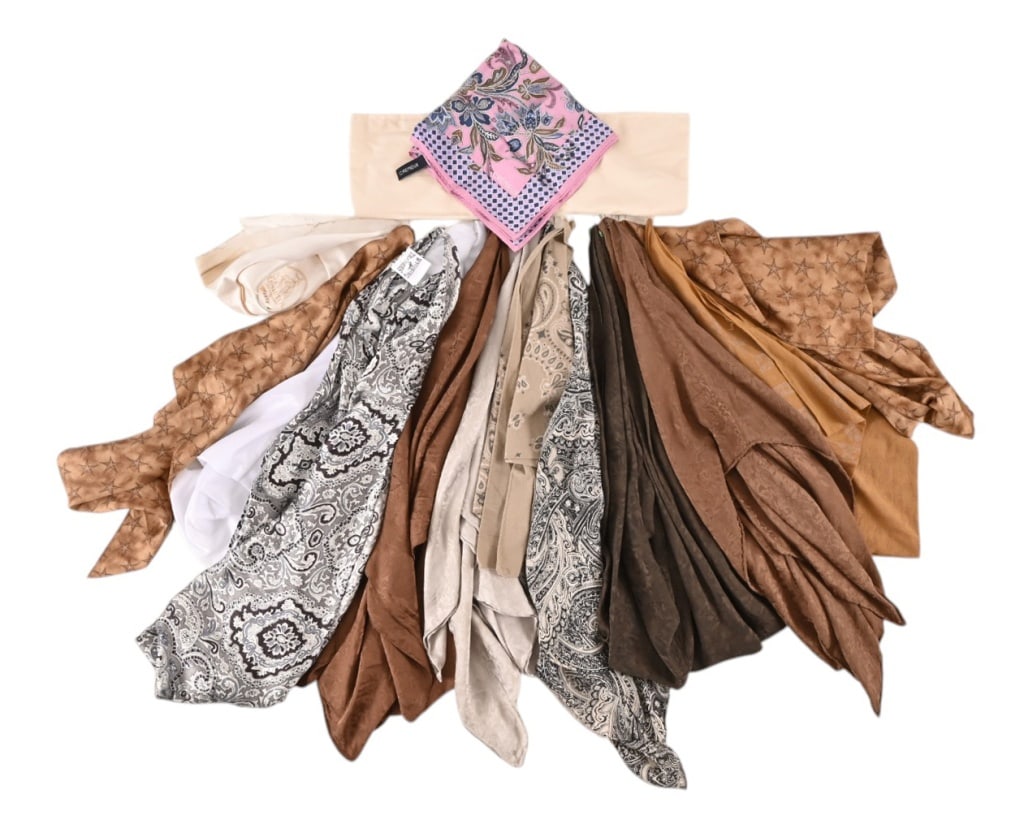 Yellowstone Scarves Screen Worn By Monica Dutton: Collection of scarves screen worn by Monica Long Dutton in the western drama series Yellowstone. Monica is portrayed by actress Kelsey Asbille.